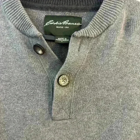 Eddie Bauer Gray Knit Henley Pullover Sweater Men's Size Large - Picture 2 of 15